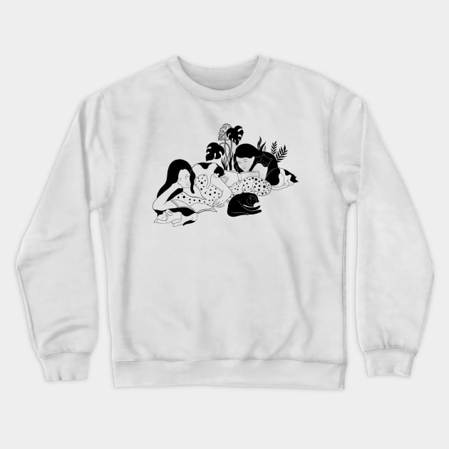 Cat Lovers Reading Crewneck Sweatshirt by Episodic Drawing